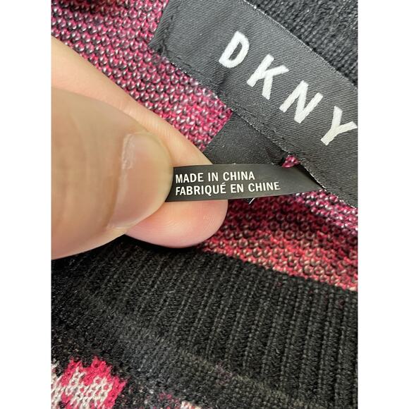 DKNY Sweater Womens Small Pink Black Snake Print Crewneck Long Sleeve Knit - Picture 7 of 10